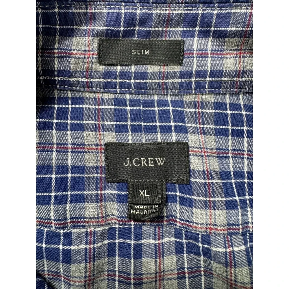 J.Crew Slim Fit Plaid Button Down Shirt Mens XL Blue Grey Long Sleeve Cotton